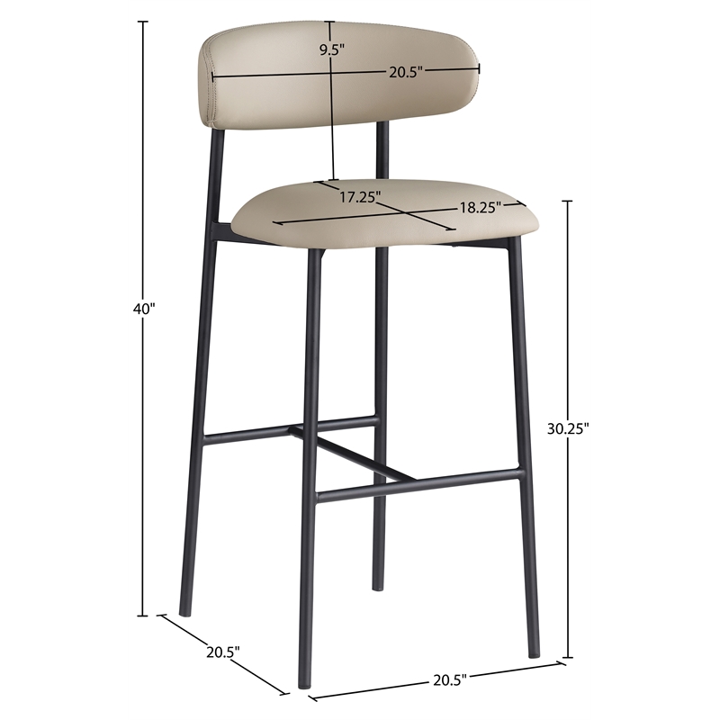 Meridian Furniture Lupita Taupe Vegan Leather Upholstered Bar Stool (Set of 2)