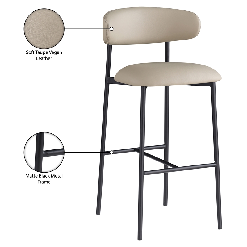 Meridian Furniture Lupita Taupe Vegan Leather Upholstered Bar Stool (Set of 2)