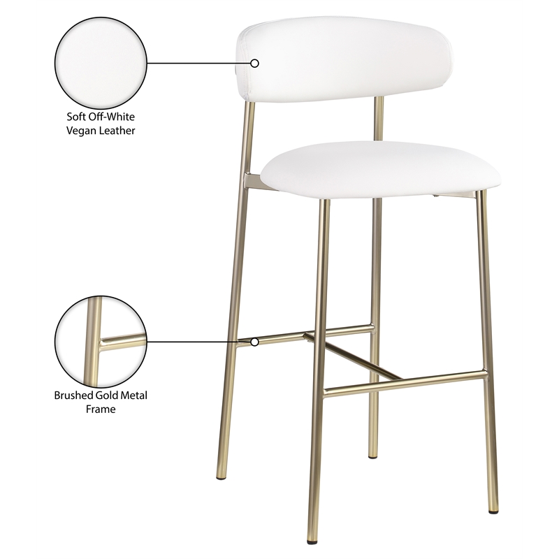 Meridian Furniture Lupita White Vegan Leather Upholstered Bar Stool (Set of 2)