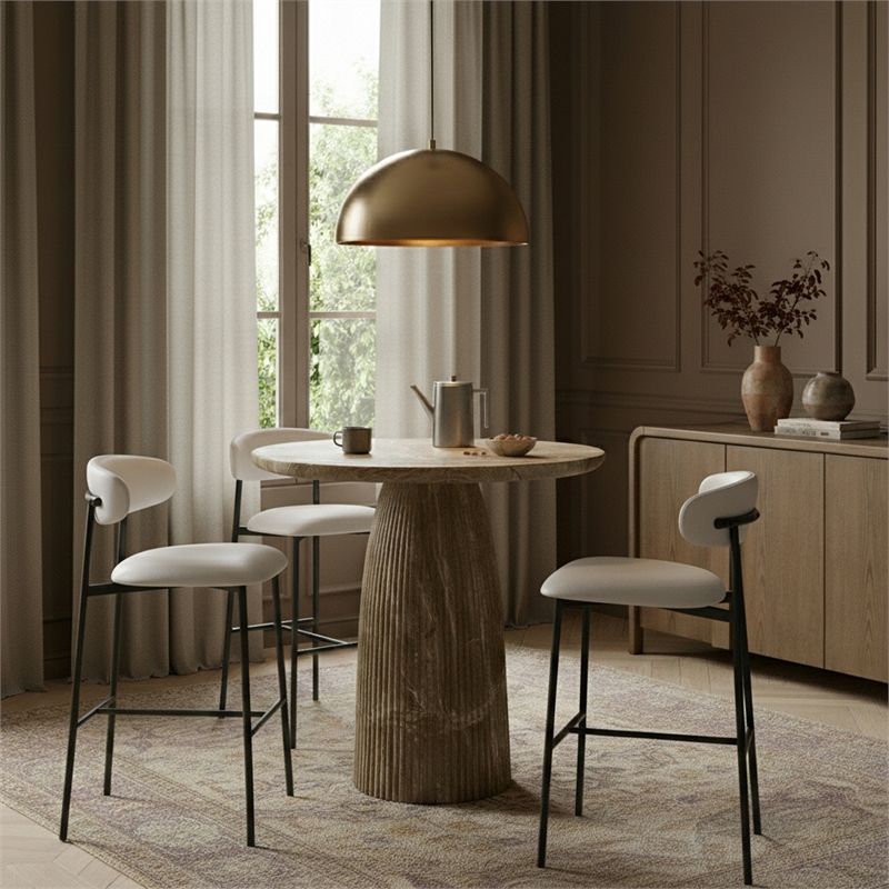 Meridian Furniture Lupita White Vegan Leather Upholstered Bar Stool (Set of 2)