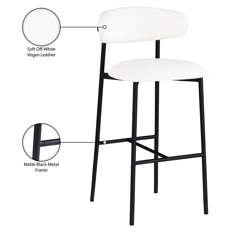 Meridian Furniture Lupita White Vegan Leather Upholstered Bar Stool (Set of 2)