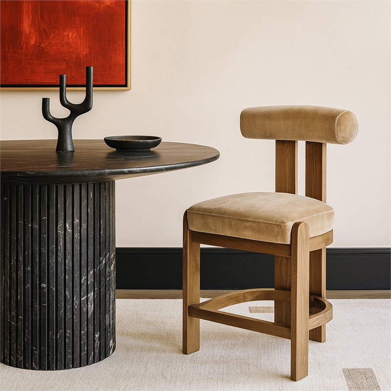 Meridian Furniture Arienzo Beige Velvet Upholstered Counter Stool (Set of 2)