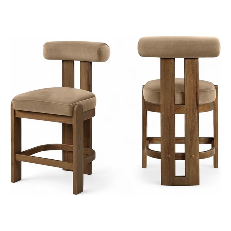 Meridian Furniture Arienzo Beige Velvet Upholstered Counter Stool (Set of 2)