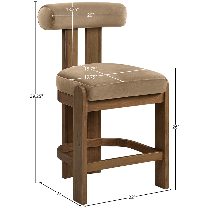 Meridian Furniture Arienzo Beige Velvet Upholstered Counter Stool (Set of 2)