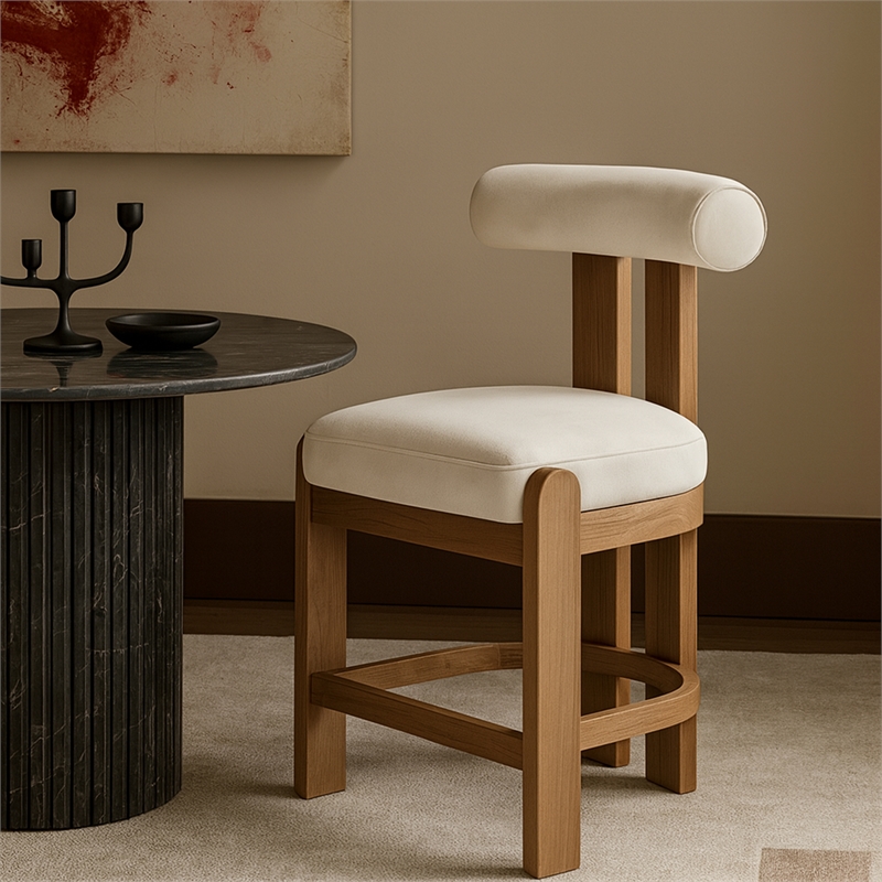 Meridian Furniture Arienzo Cream Velvet Upholstered Counter Stool (Set of 2)