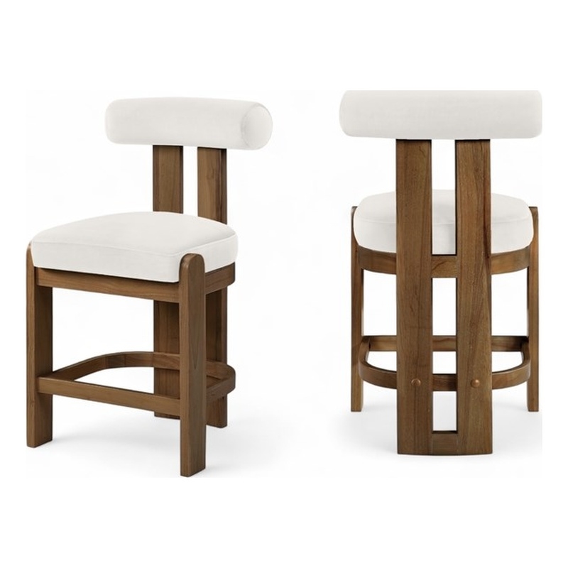 Meridian Furniture Arienzo Cream Velvet Upholstered Counter Stool (Set of 2)