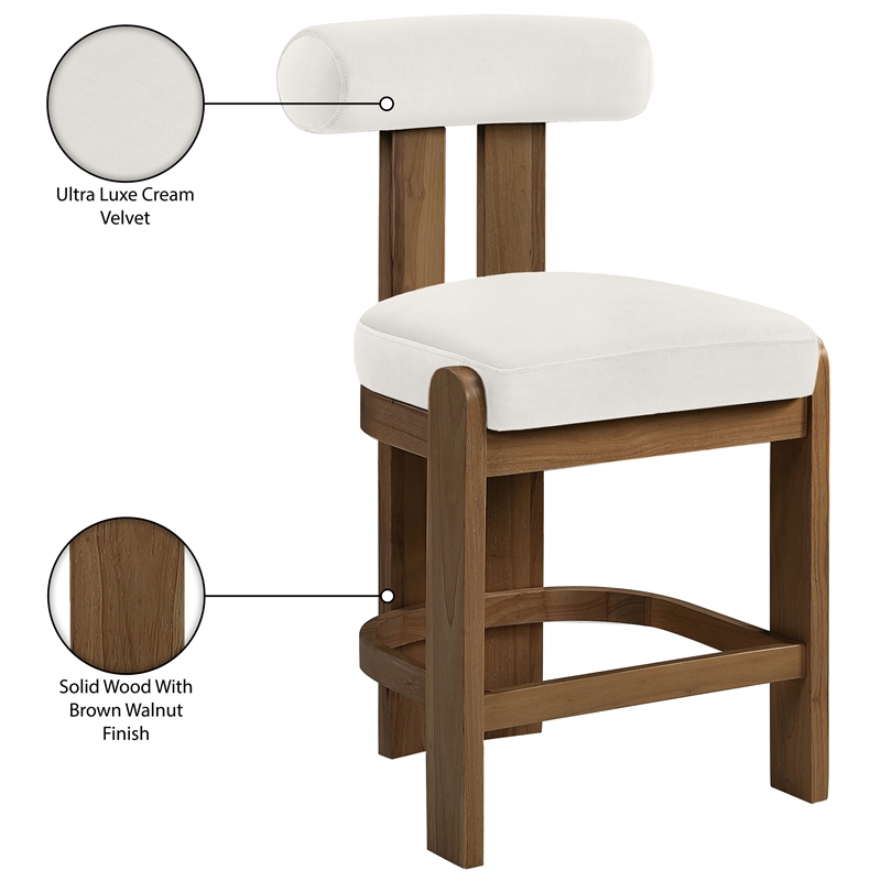 Meridian Furniture Arienzo Cream Velvet Upholstered Counter Stool (Set of 2)