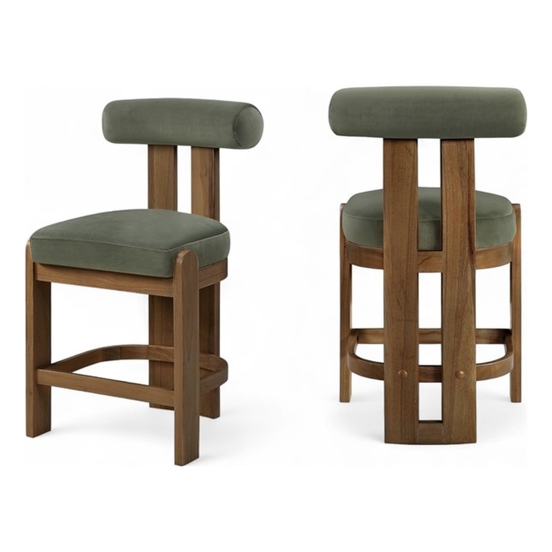 Meridian Furniture Arienzo Green Velvet Upholstered Counter Stool (Set of 2)