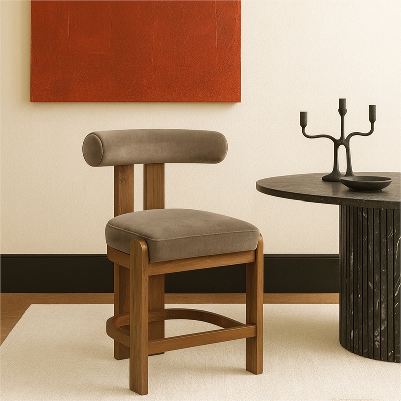 Meridian Furniture Arienzo Taupe Velvet Upholstered Counter Stool (Set of 2)