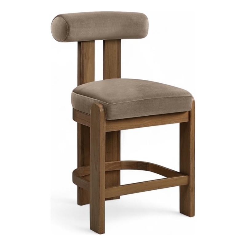 Meridian Furniture Arienzo Taupe Velvet Upholstered Counter Stool (Set of 2)