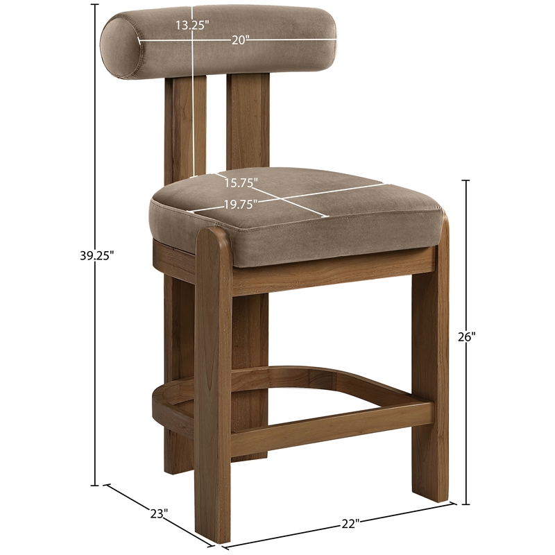 Meridian Furniture Arienzo Taupe Velvet Upholstered Counter Stool (Set of 2)