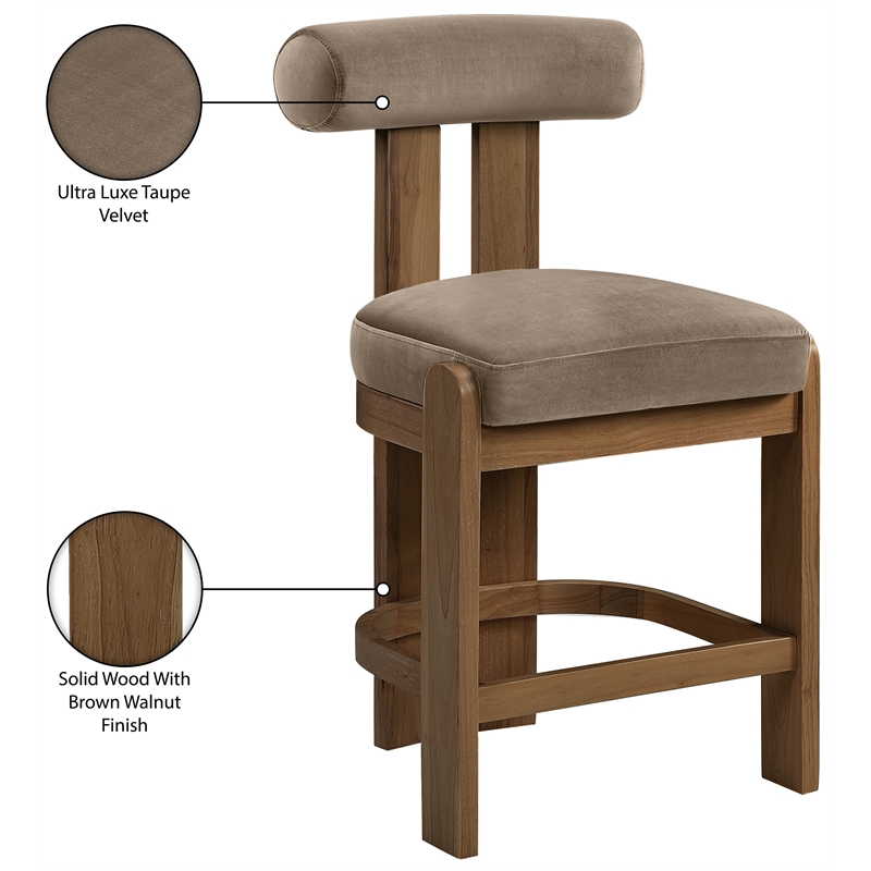Meridian Furniture Arienzo Taupe Velvet Upholstered Counter Stool (Set of 2)