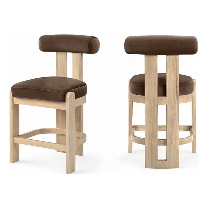 Meridian Furniture Arienzo Brown Velvet Upholstered Counter Stool (Set of 2)
