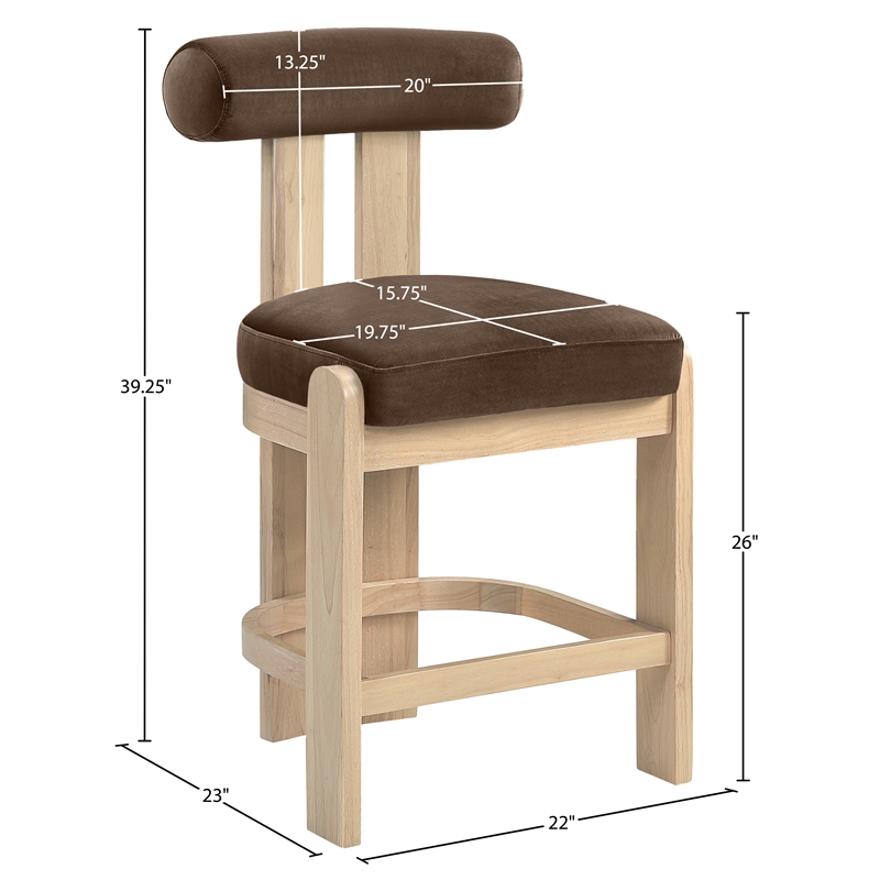 Meridian Furniture Arienzo Brown Velvet Upholstered Counter Stool (Set of 2)