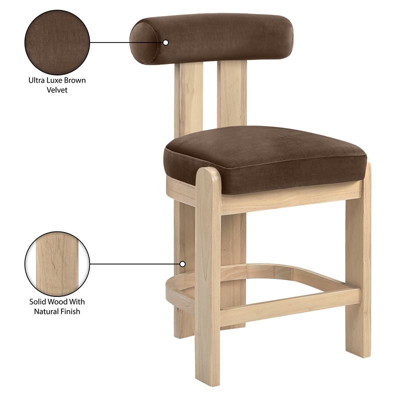 Meridian Furniture Arienzo Brown Velvet Upholstered Counter Stool (Set of 2)