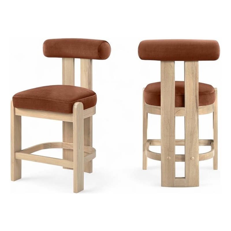 Meridian Furniture Arienzo Cognac Velvet Upholstered Counter Stool (Set of 2)