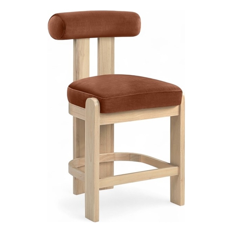 Meridian Furniture Arienzo Cognac Velvet Upholstered Counter Stool (Set of 2)