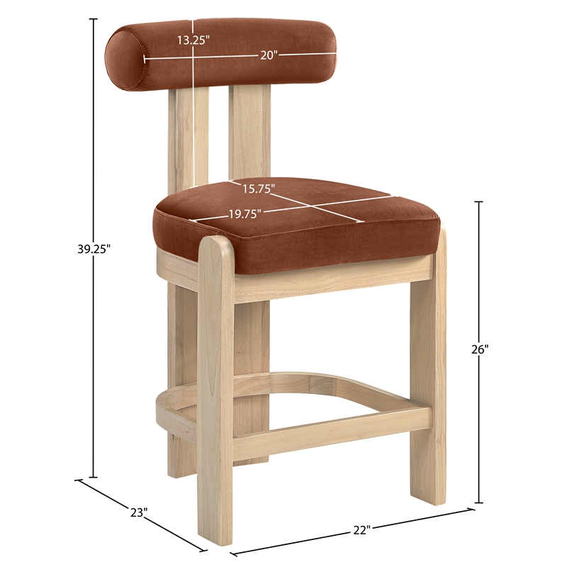 Meridian Furniture Arienzo Cognac Velvet Upholstered Counter Stool (Set of 2)