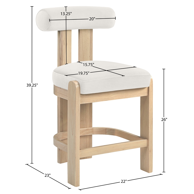 Meridian Furniture Arienzo Cream Velvet Upholstered Counter Stool (Set of 2)
