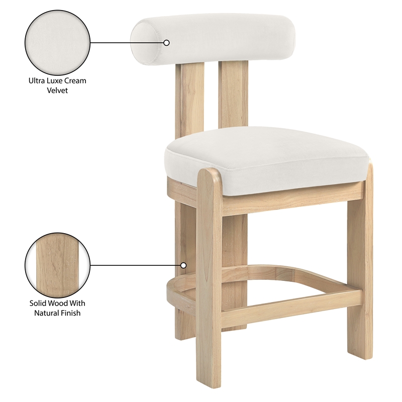 Meridian Furniture Arienzo Cream Velvet Upholstered Counter Stool (Set of 2)