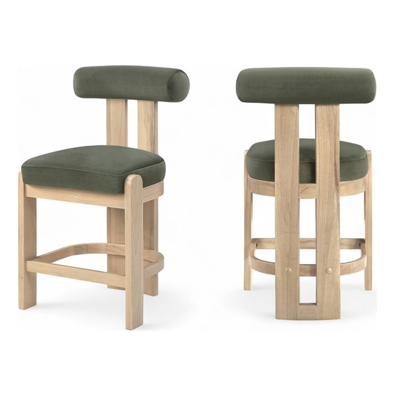 Meridian Furniture Arienzo Green Velvet Upholstered Counter Stool (Set of 2)