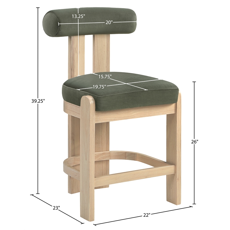 Meridian Furniture Arienzo Green Velvet Upholstered Counter Stool (Set of 2)