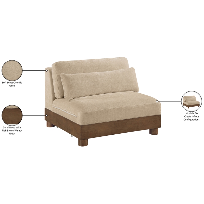 Meridian Furniture Turin Beige Chenille Fabric Upholstered Modular Armless Chair