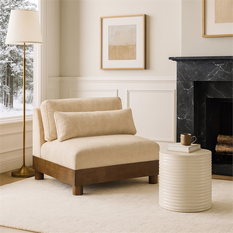 Meridian Furniture Turin Beige Chenille Fabric Upholstered Modular Armless Chair