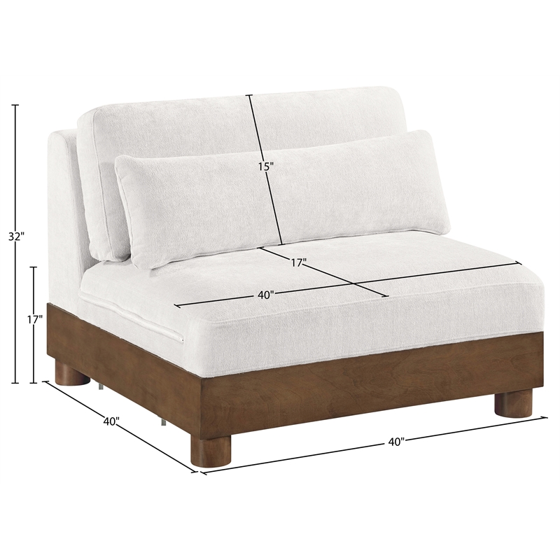 Meridian Furniture Turin Cream Chenille Fabric Upholstered Modular Armless Chair