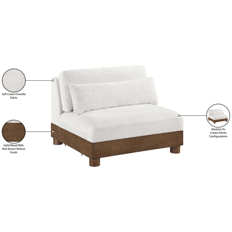 Meridian Furniture Turin Cream Chenille Fabric Upholstered Modular Armless Chair