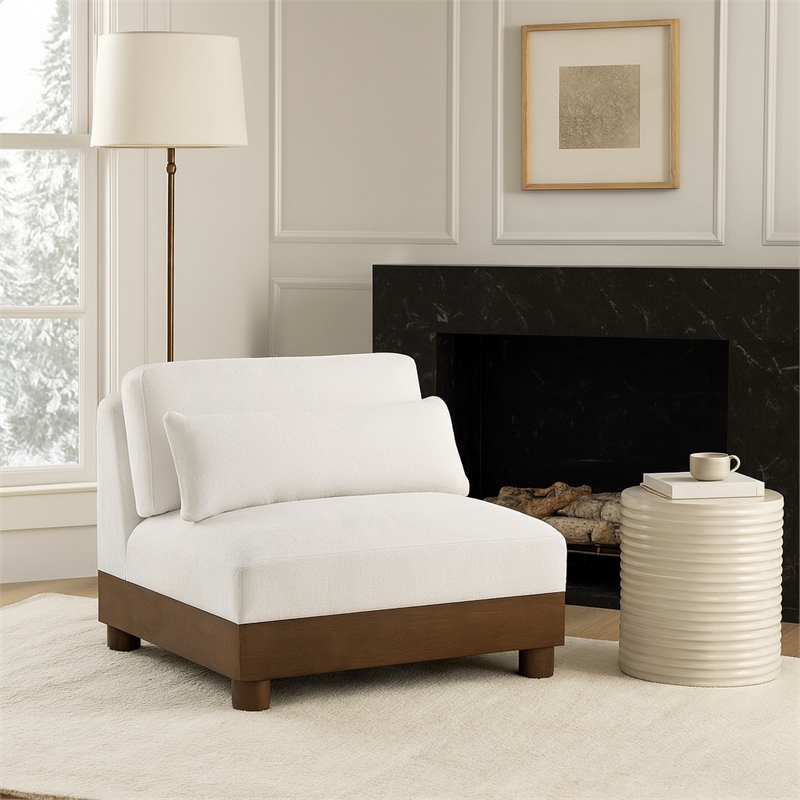 Meridian Furniture Turin Cream Chenille Fabric Upholstered Modular Armless Chair