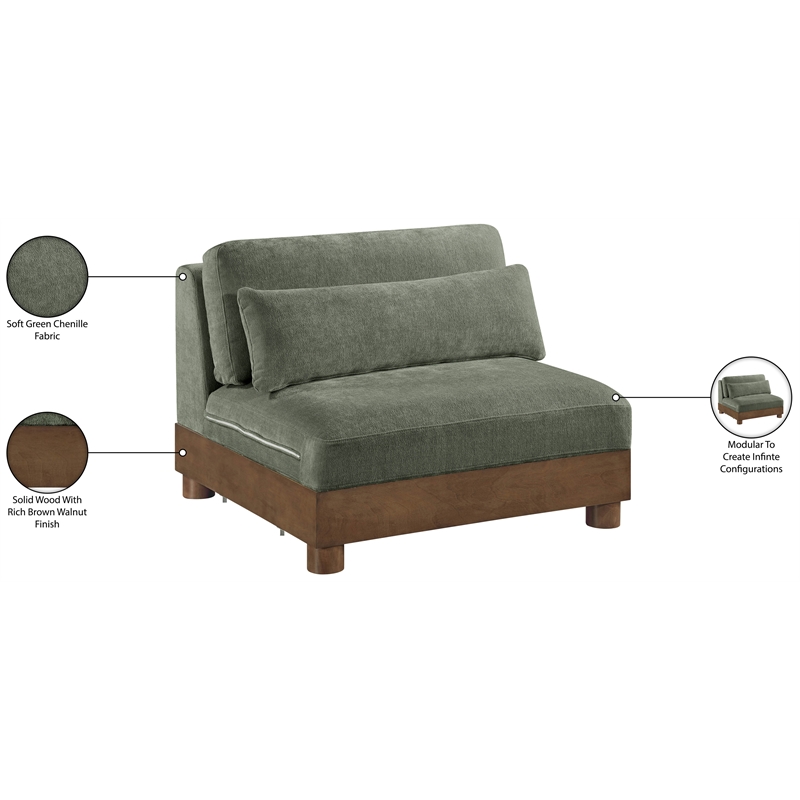 Meridian Furniture Turin Green Chenille Fabric Upholstered Modular Armless Chair