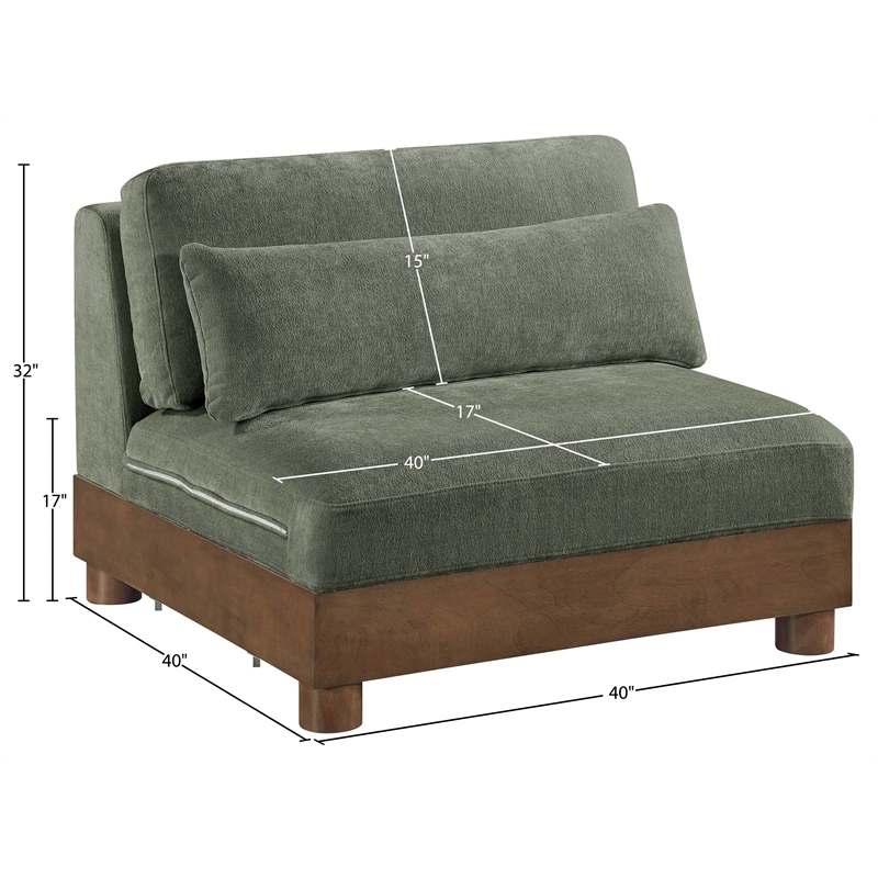 Meridian Furniture Turin Green Chenille Fabric Upholstered Modular Armless Chair