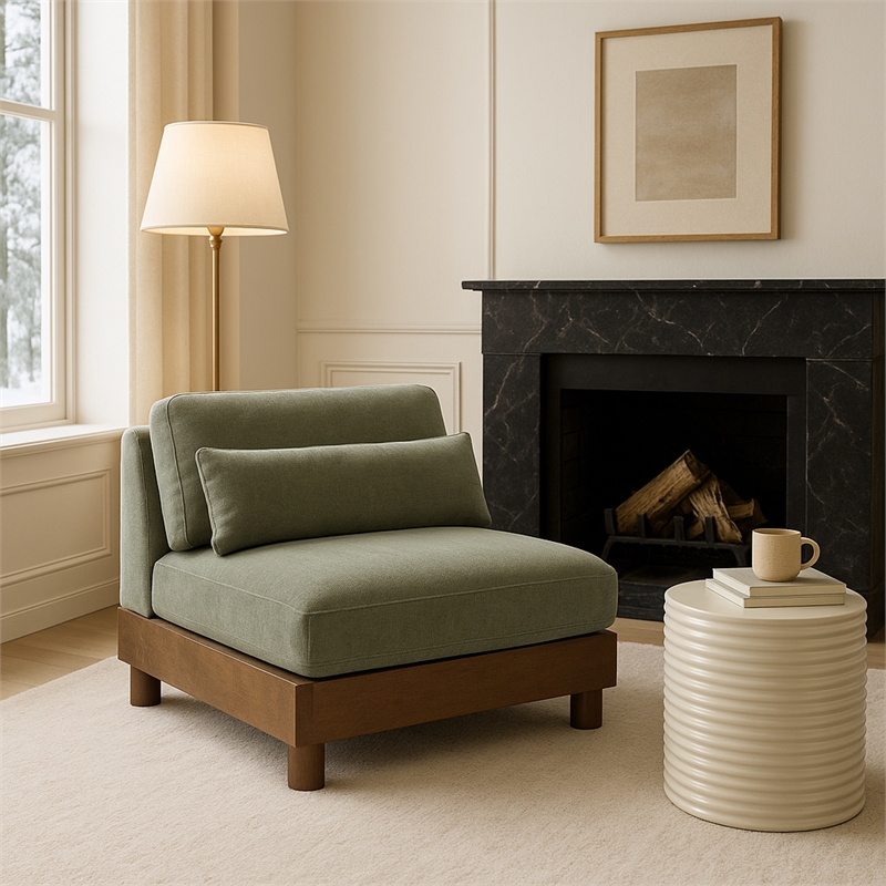 Meridian Furniture Turin Green Chenille Fabric Upholstered Modular Armless Chair