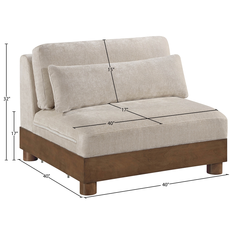 Meridian Furniture Turin Taupe Chenille Fabric Upholstered Modular Armless Chair