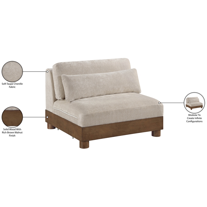 Meridian Furniture Turin Taupe Chenille Fabric Upholstered Modular Armless Chair