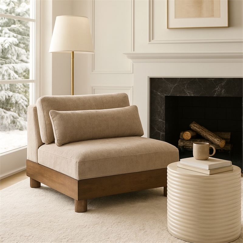 Meridian Furniture Turin Taupe Chenille Fabric Upholstered Modular Armless Chair