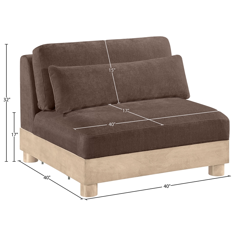 Meridian Furniture Turin Brown Chenille Fabric Upholstered Modular Armless Chair