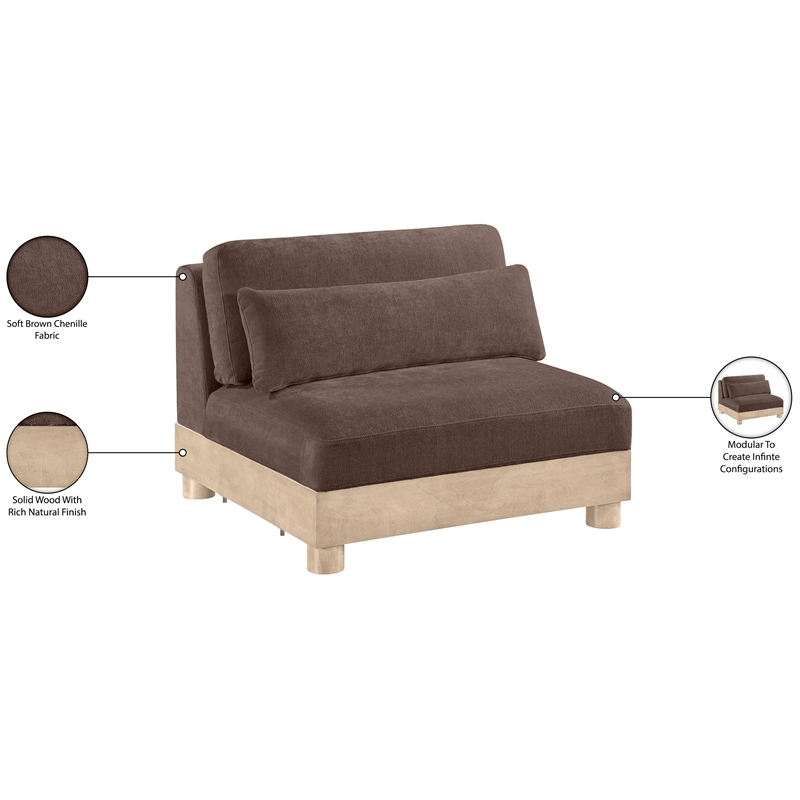 Meridian Furniture Turin Brown Chenille Fabric Upholstered Modular Armless Chair