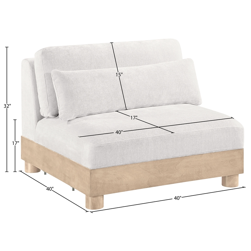 Meridian Furniture Turin Cream Chenille Fabric Upholstered Modular Armless Chair