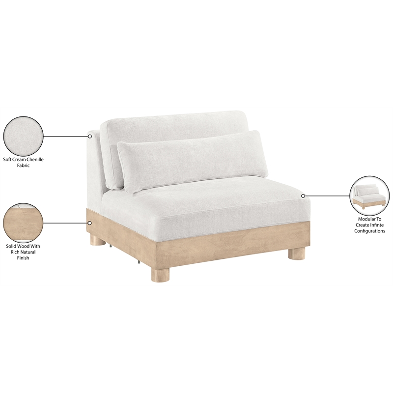 Meridian Furniture Turin Cream Chenille Fabric Upholstered Modular Armless Chair