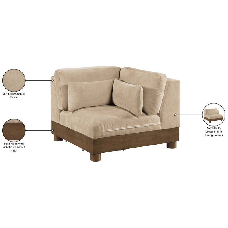 Meridian Furniture Turin Beige Chenille Fabric Upholstered Modular Corner Chair