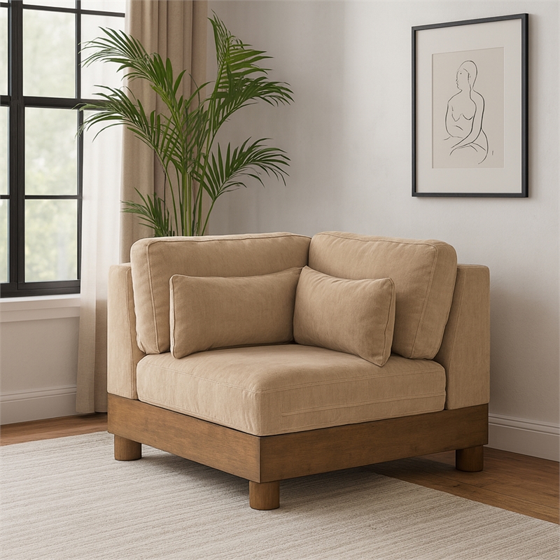 Meridian Furniture Turin Beige Chenille Fabric Upholstered Modular Corner Chair