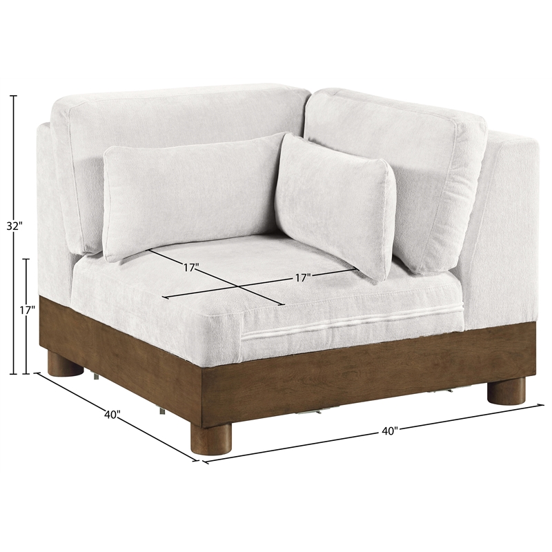 Meridian Furniture Turin Cream Chenille Fabric Upholstered Modular Corner Chair