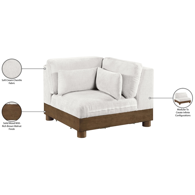 Meridian Furniture Turin Cream Chenille Fabric Upholstered Modular Corner Chair
