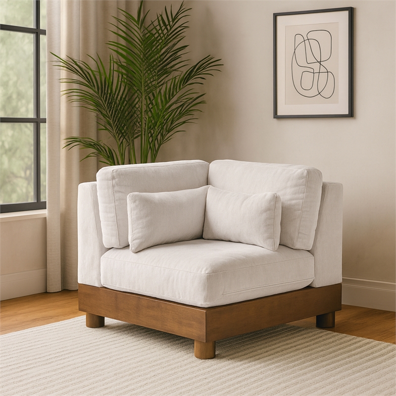 Meridian Furniture Turin Cream Chenille Fabric Upholstered Modular Corner Chair