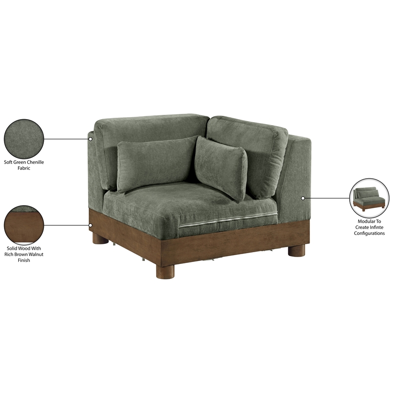 Meridian Furniture Turin Green Chenille Fabric Upholstered Modular Corner Chair