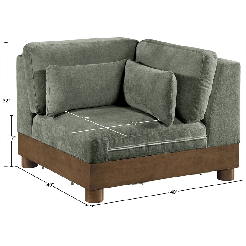 Meridian Furniture Turin Green Chenille Fabric Upholstered Modular Corner Chair