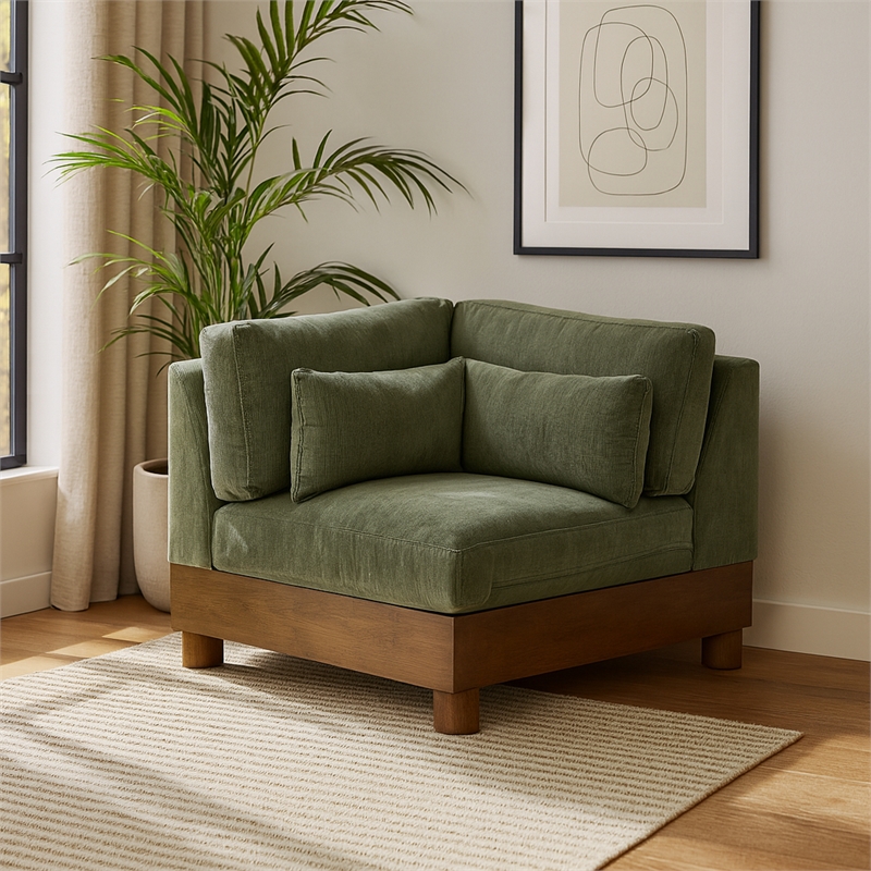 Meridian Furniture Turin Green Chenille Fabric Upholstered Modular Corner Chair