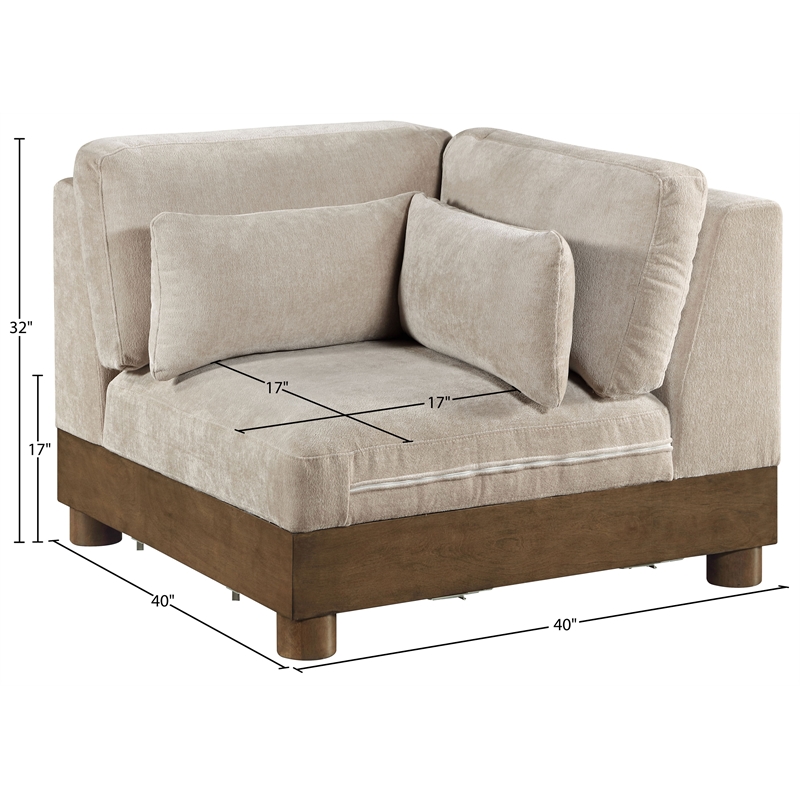 Meridian Furniture Turin Taupe Chenille Fabric Upholstered Modular Corner Chair